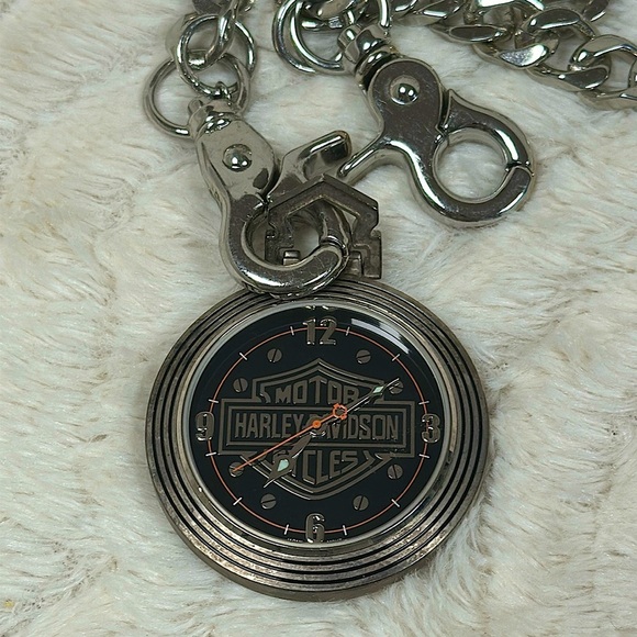 Vintage 90's Harley Davidson Pocket Watch HDP119, 16" Belt Chain Very Good Cond. - Picture 3 of 5